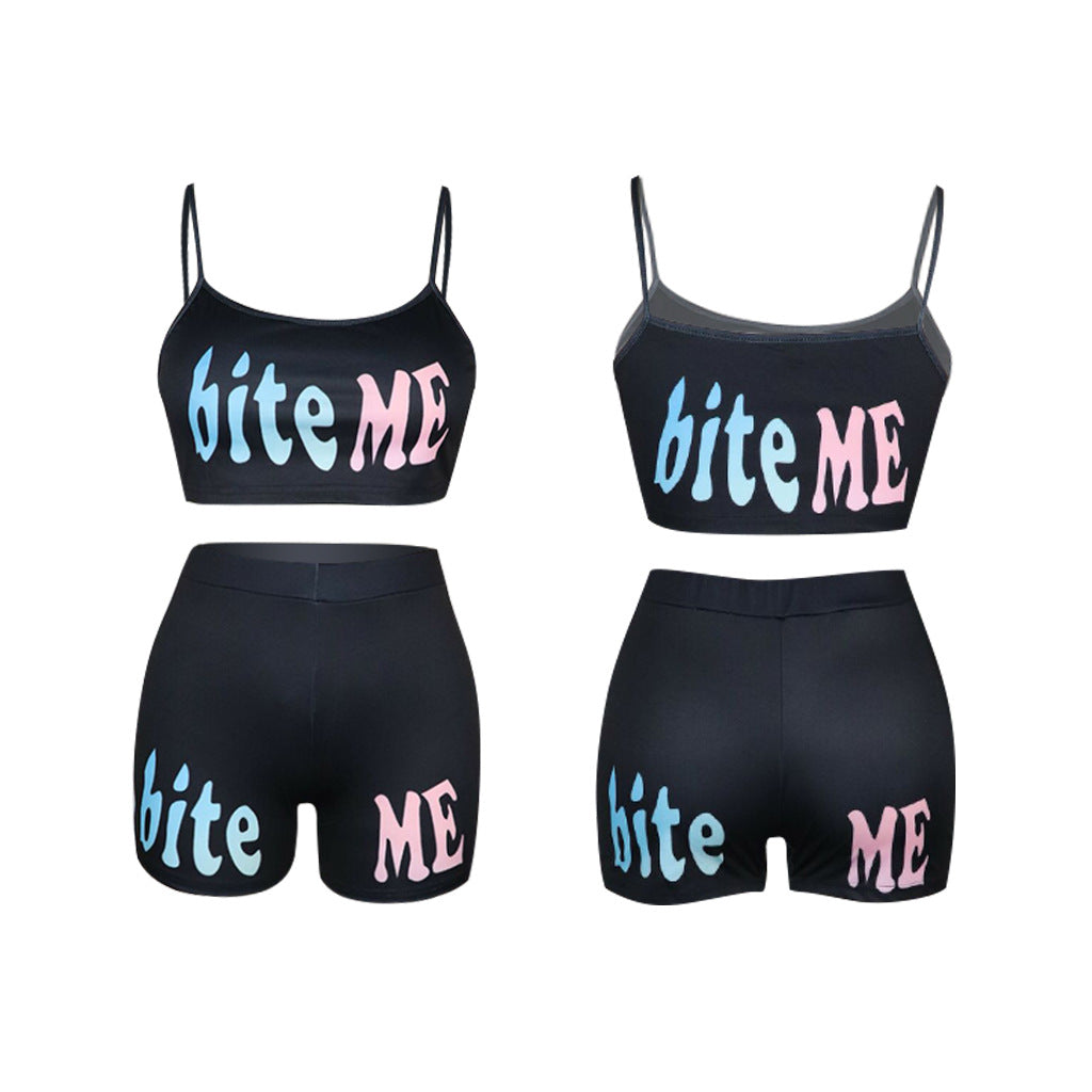 Ladies' Spoof Nostalgic Letter Printed Sports Suit Two-piece