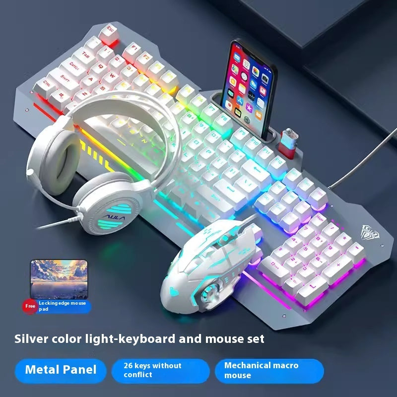RGB Backlit Gaming Keyboard and Mouse Set  | Mechanical Feeling Wired Key Mouse Headset Bundle