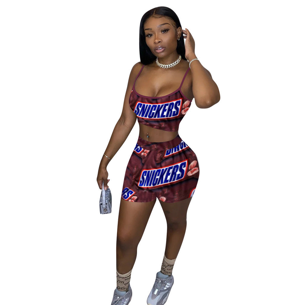 Ladies' Spoof Nostalgic Letter Printed Sports Suit Two-piece