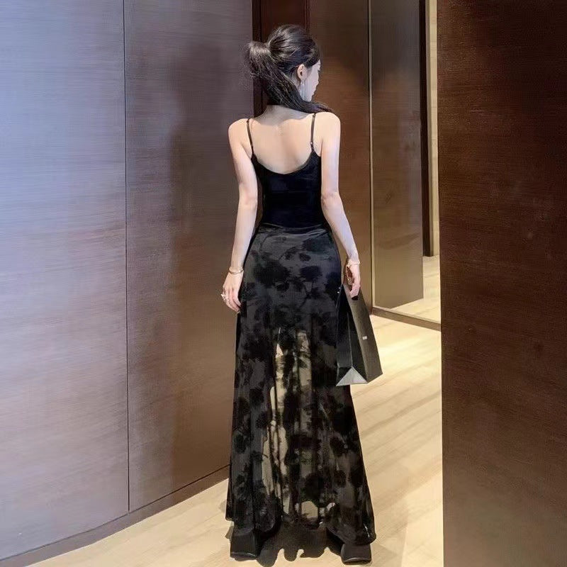 French Style Black Lace Slip Dress