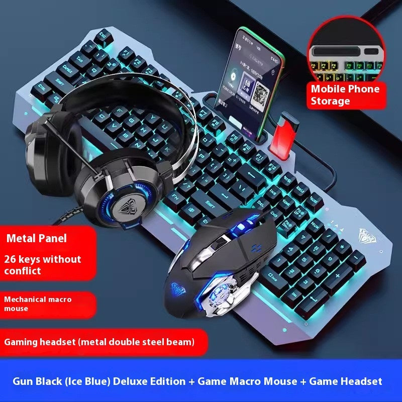 RGB Backlit Gaming Keyboard and Mouse Set  | Mechanical Feeling Wired Key Mouse Headset Bundle