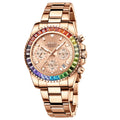 Women Colorful Diamond Watches Chronograph Rotatable Bezel Mineral Glass Luminous | Date Analog Quartz Watch | Steel Band