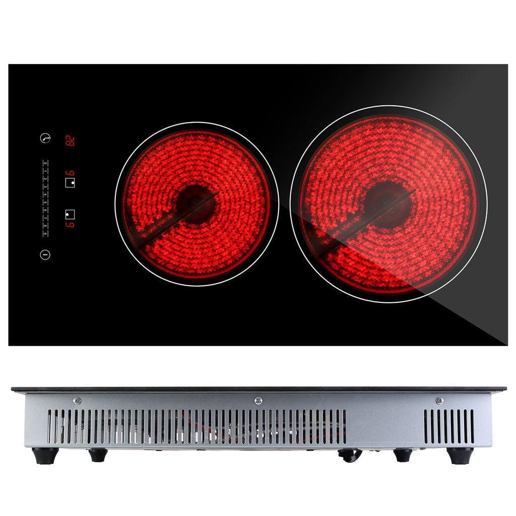 Dual Induction Burners Electric Cooktop 110V Total 1900W Electric Stove Built In Electric Ceramic Stove With Timer Setting 9 Firepower Levels Over Heating Protection