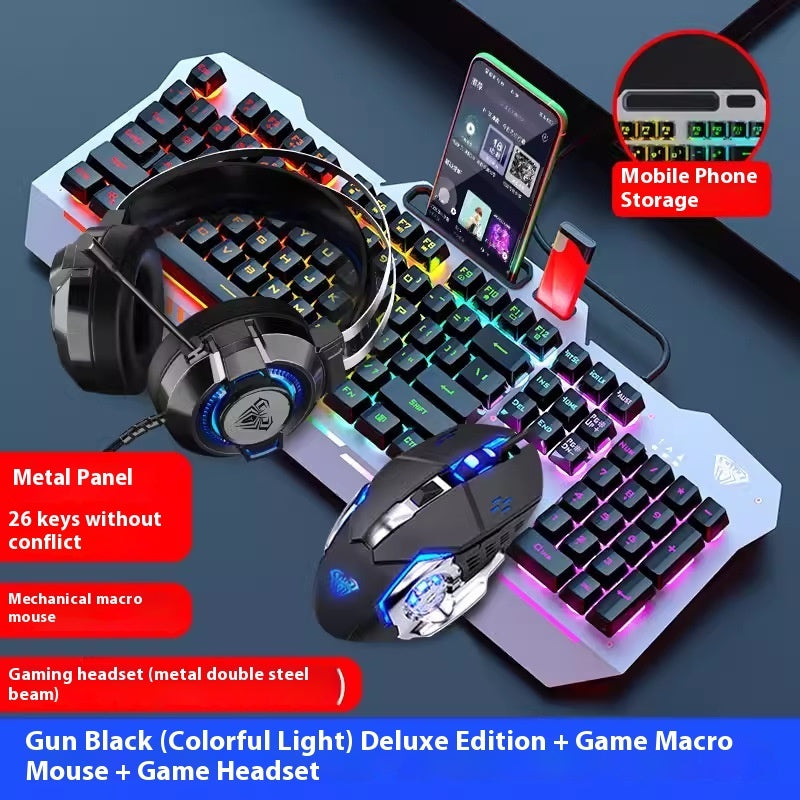 RGB Backlit Gaming Keyboard and Mouse Set  | Mechanical Feeling Wired Key Mouse Headset Bundle