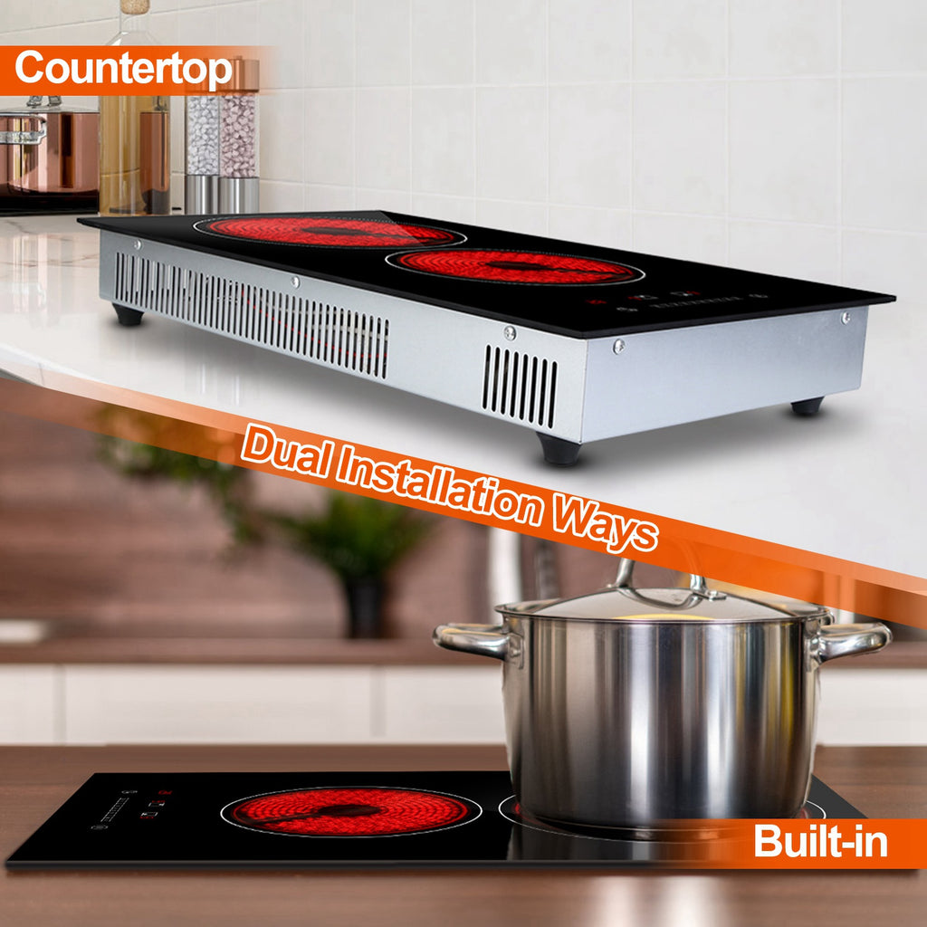 Dual Induction Burners Electric Cooktop 110V Total 1900W Electric Stove Built In Electric Ceramic Stove With Timer Setting 9 Firepower Levels Over Heating Protection