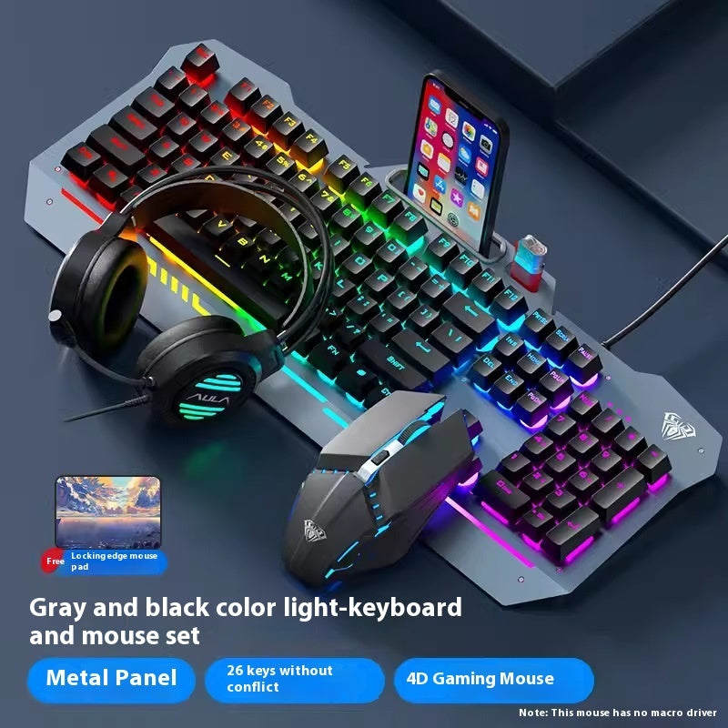 RGB Backlit Gaming Keyboard and Mouse Set  | Mechanical Feeling Wired Key Mouse Headset Bundle