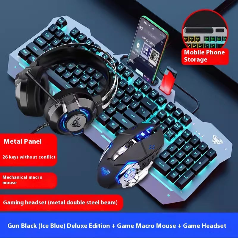 RGB Backlit Gaming Keyboard and Mouse Set  | Mechanical Feeling Wired Key Mouse Headset Bundle