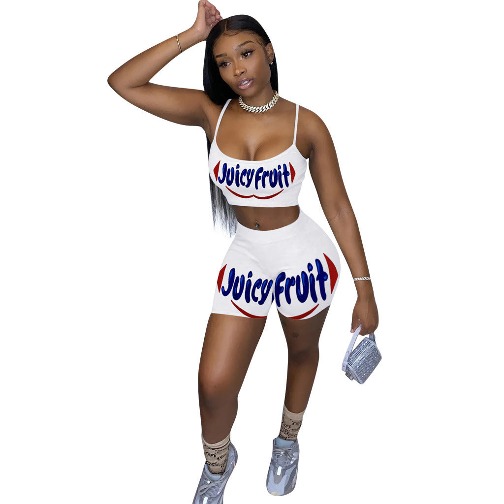 Ladies' Spoof Nostalgic Letter Printed Sports Suit Two-piece