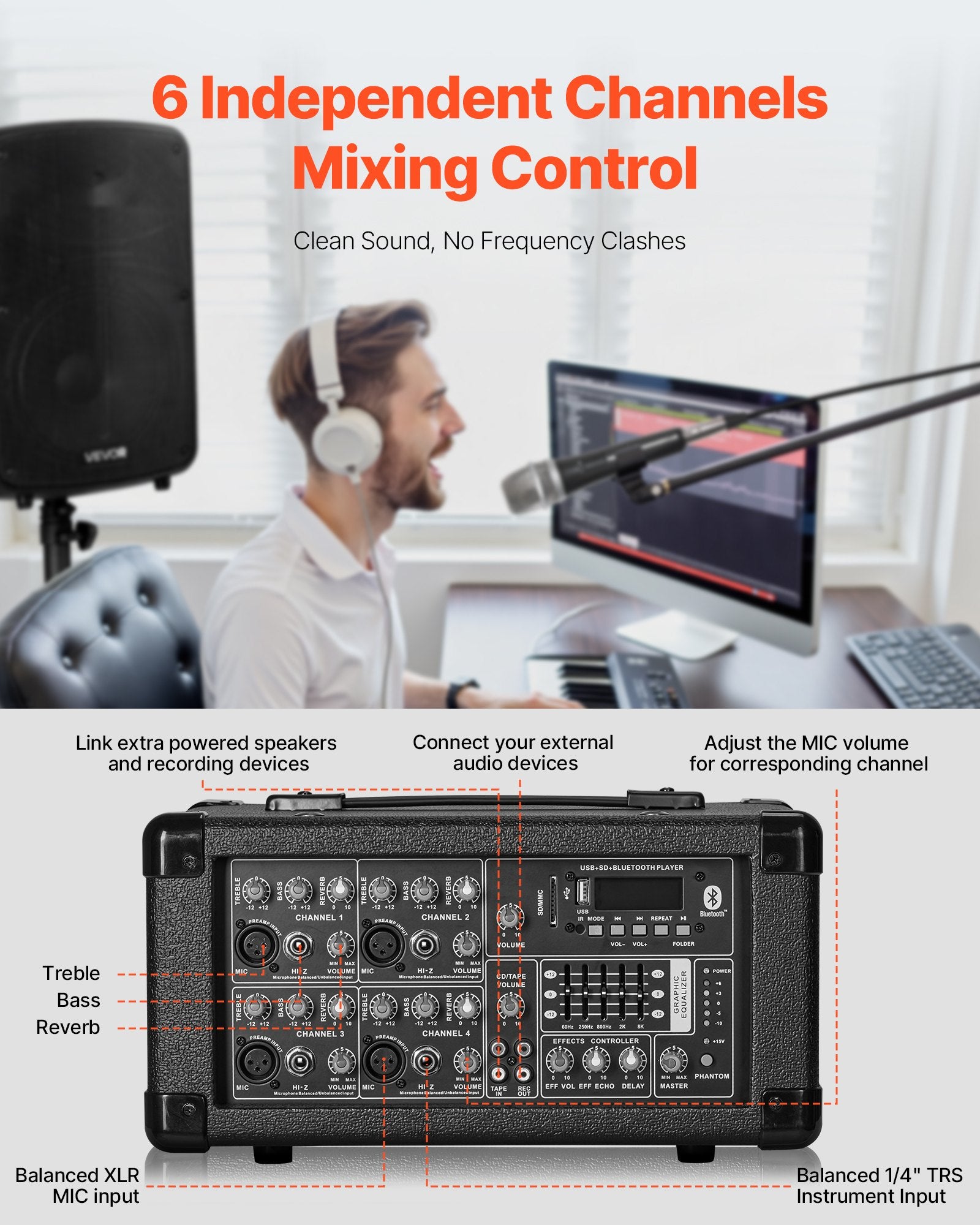 Speakers PA System 800W Mixer Wireless Bluetooth Mic