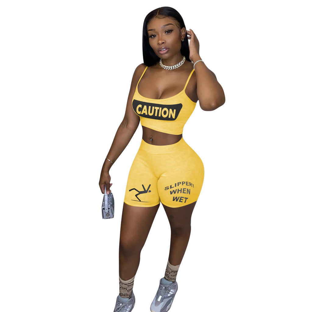 Ladies' Spoof Nostalgic Letter Printed Sports Suit Two-piece