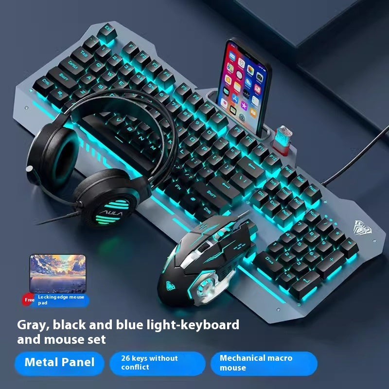RGB Backlit Gaming Keyboard and Mouse Set  | Mechanical Feeling Wired Key Mouse Headset Bundle