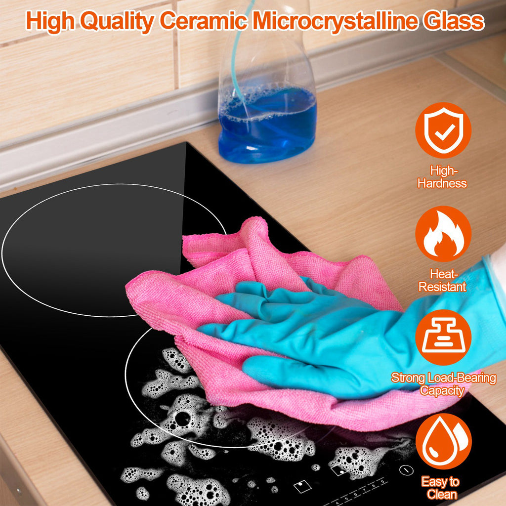 Dual Induction Burners Electric Cooktop 110V Total 1900W Electric Stove Built In Electric Ceramic Stove With Timer Setting 9 Firepower Levels Over Heating Protection