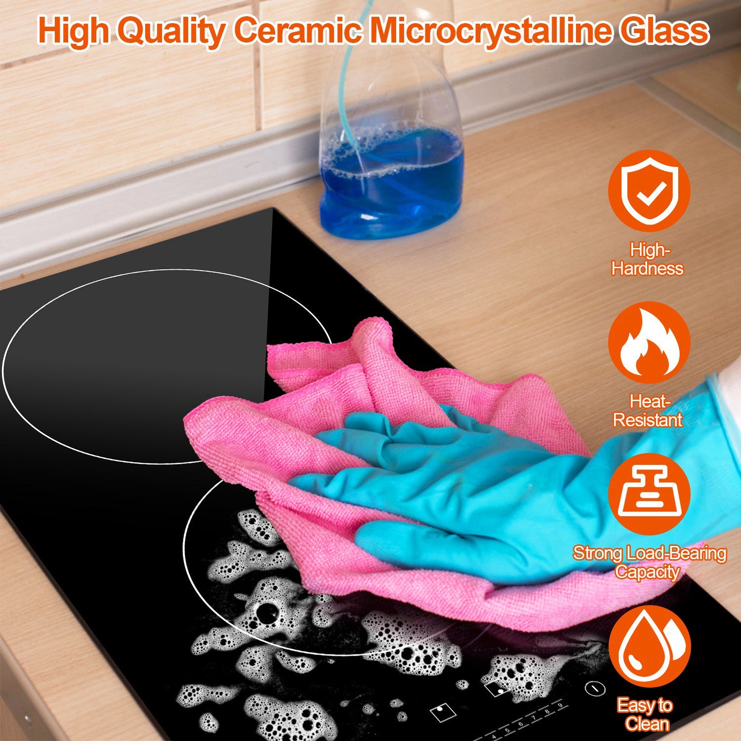 Dual Induction Burners Electric Cooktop 110V Total 1900W Electric Stove Built In Electric Ceramic Stove With Timer Setting 9 Firepower Levels Over Heating Protection