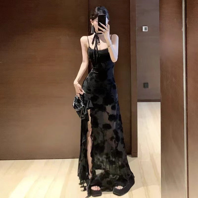 French Style Black Lace Slip Dress