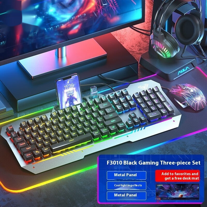 RGB Backlit Gaming Keyboard and Mouse Set  | Mechanical Feeling Wired Key Mouse Headset Bundle